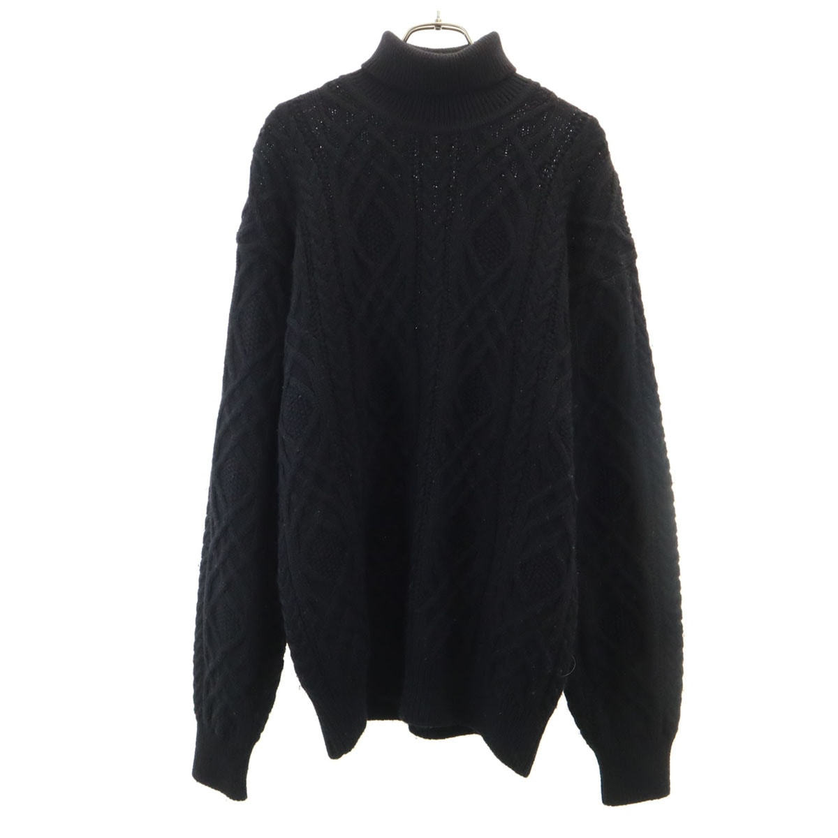 Christian Dior MONSIEUR クリスチャンディオール ムッシュ 90s ウール100％ オールド ケーブル編み 長袖 タートルネック セーター L ブラック ニット メンズ 古着