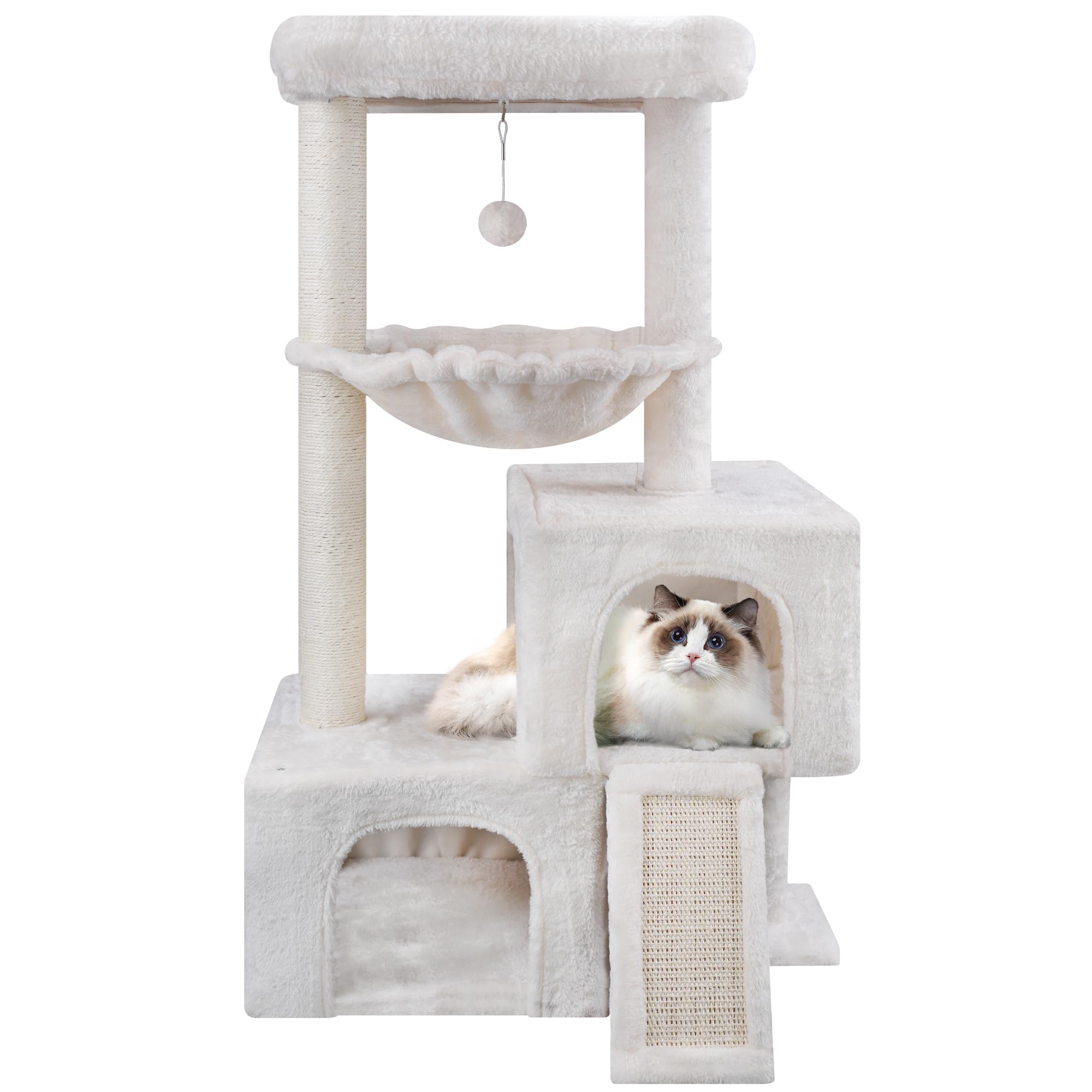 Roypet キャットタワー 猫タワー 据え置き ハンモック 隠れ家 猫ハウス 省スペース 爪とぎ 麻縄巻き 安定 95CM高さ おもちゃつき (ベージュ)