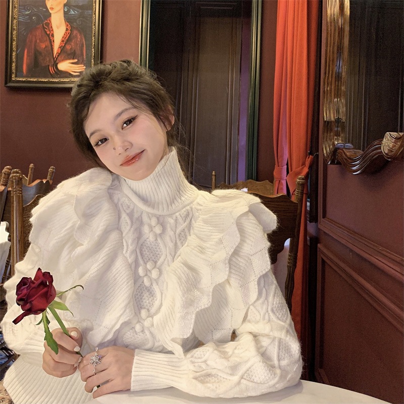 タートルネックセーター トップス ニットソー セーター ショート ショート丈 袖あり ハイネック 5,491円