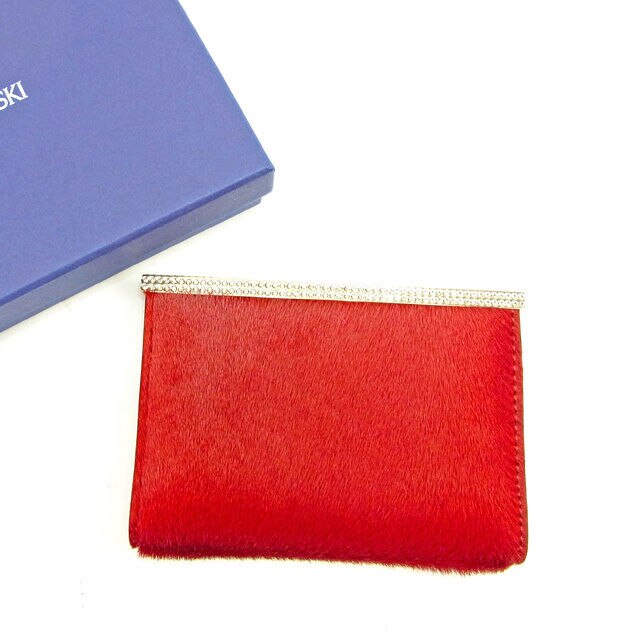 カードケース 名刺入れ ハラコ レッド ゴールド 中古