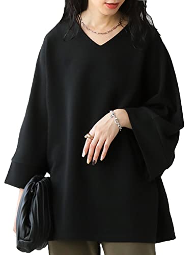 [antiqua] [アンティカ] Vネック ワイド トップス レディース プルオーバー PS-00452 Free Size 05 ブラック