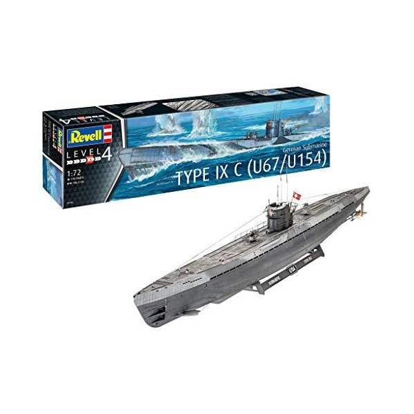 Revell RV05166 1:72 - German Submarine Type IX C U67/U154 Plastic Model kit， Multicolour， 1/72 並行輸入品