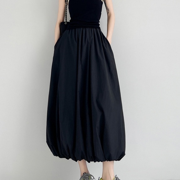ボトムス スカート ロングスカート バルーンスカート ウエストゴム ポケット 速乾性 通気性 冷感素材 ロング丈 かわいい 大人可愛い きれいめ シンプル 上品 おしゃれ かっこいい カジュアル