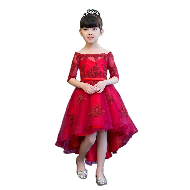 ワインレッド/ホワイト　トレーン　子供ドレス　フォーマル　ワンピース　キッズ服 子供服　ミニドレス　ショート丈 女の子 ワンピース 子ども　発表会　七五三　演出舞台　結婚式　卒業園　入園式 100-1