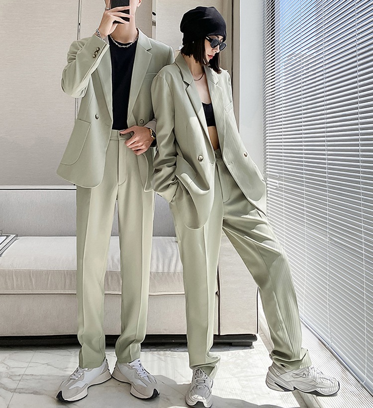 セットアップ スーツジャケットパンツ 4色 レディース ユニセックス ダブルブレストボタン カジュアル おしゃれ かっこいい メンズライク フォーマル 無地 春 秋 ユニセックス カップル オフィス