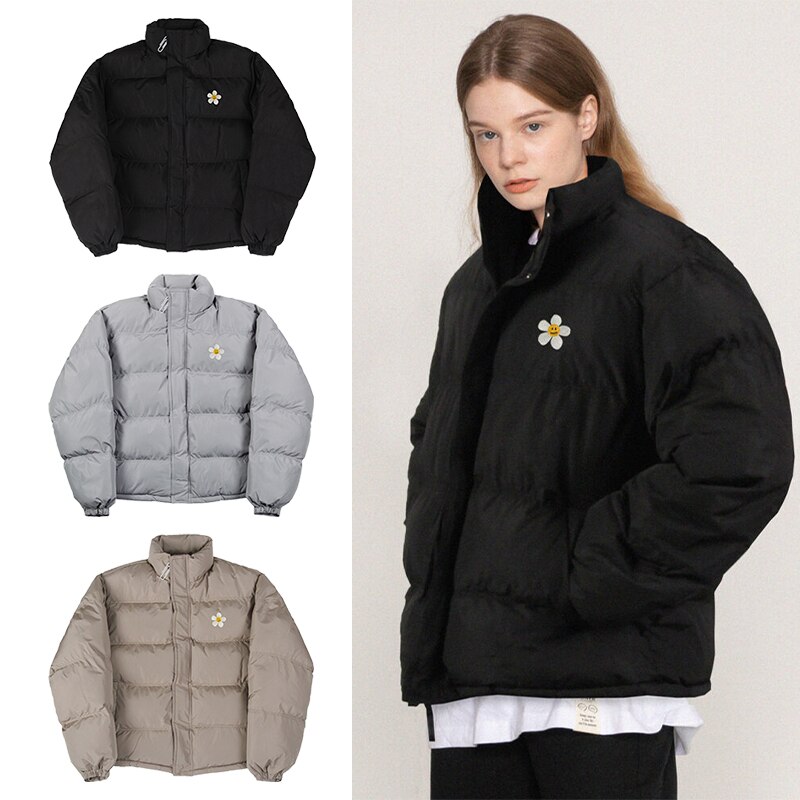 [UNISEX]Flower Dot Embroidery White Clip Short Down Jacket_3color