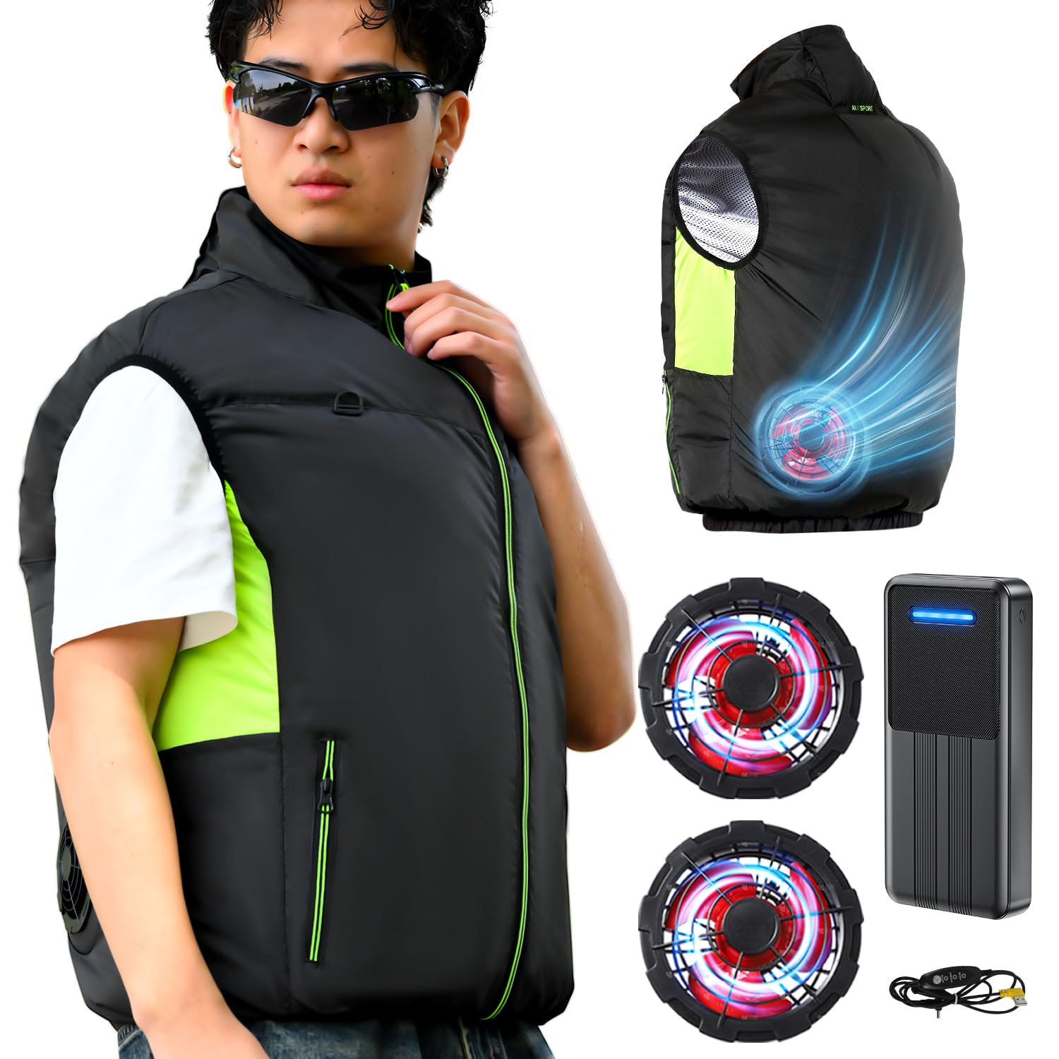 [櫻の萌] 空調作業服 ファンバッテリーセット 【2025超強力ファン & 40800mAhバッテリー】ファン付きベスト 長袖 作業用 ジャケット 空調ウェア 冷却 空調扇風服 3段階風量 3D循環送
