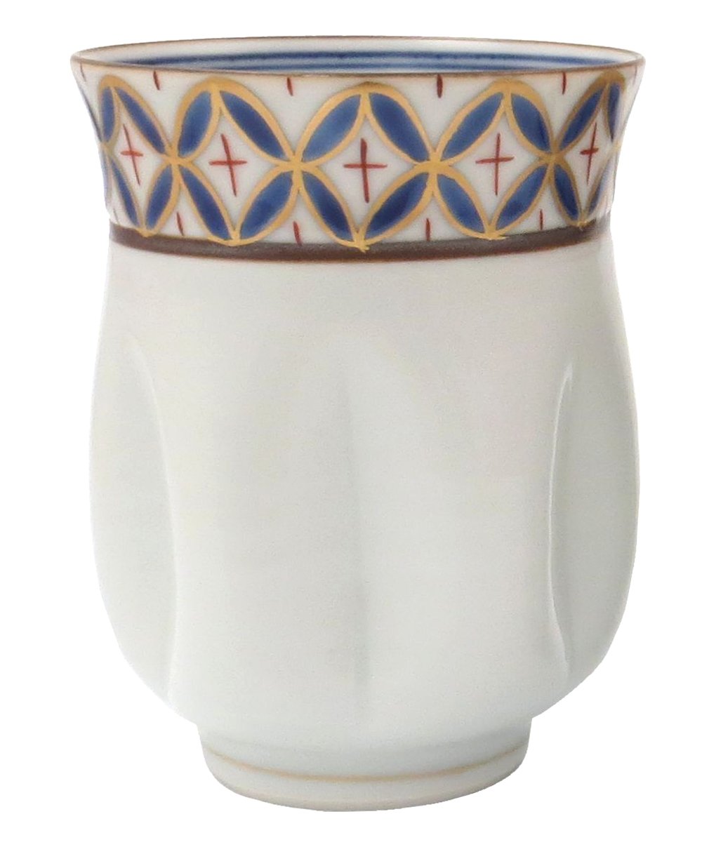 京焼 清水焼 紫峰窯 湯呑 ウリ型 大 七宝 (青) A6-5大