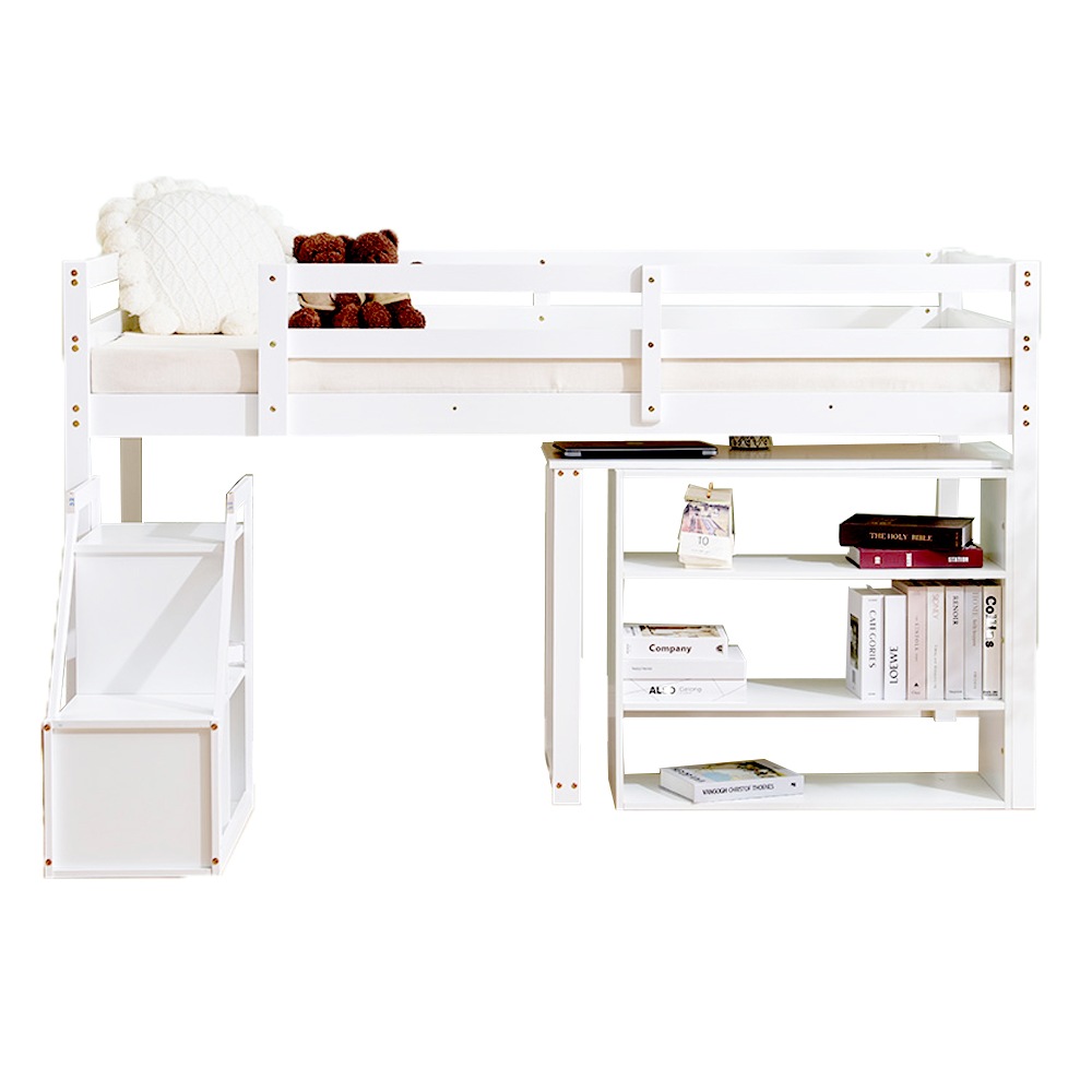 【新作】システムベッド デスク＋収納ラック＋階段 システムデスクベッド 学習机 ロータイプ 高さ115cm すのこ シングル 本棚 収納 ブックシェルフ ロフトベッド システムベッド 子供ベッド 省ス