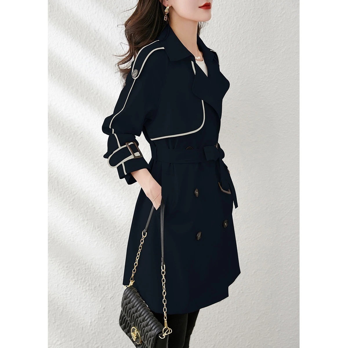アウタートレンチコートショット丈 トレンチコート スリミング 気質 ロングコート 切り替え色 マウンテンパーカー アウター 韓国ファッション 着痩せ トップス