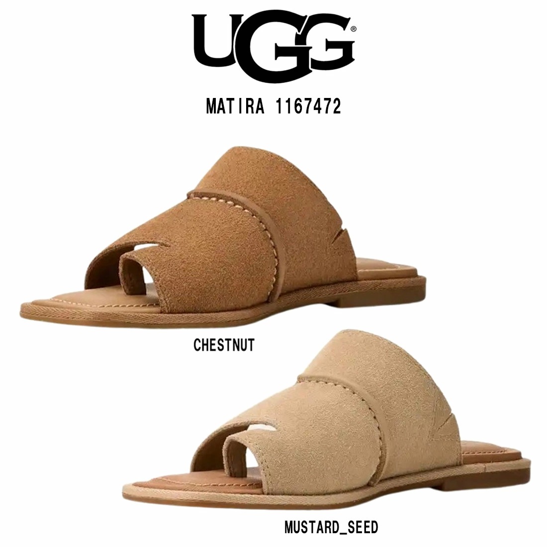 (SALE)UGG レディース マティラ スライド サンダル リング スリッパ スエード レザー スクエアトゥ ロゴ フラット リゾート リラックス W Matira 1167472