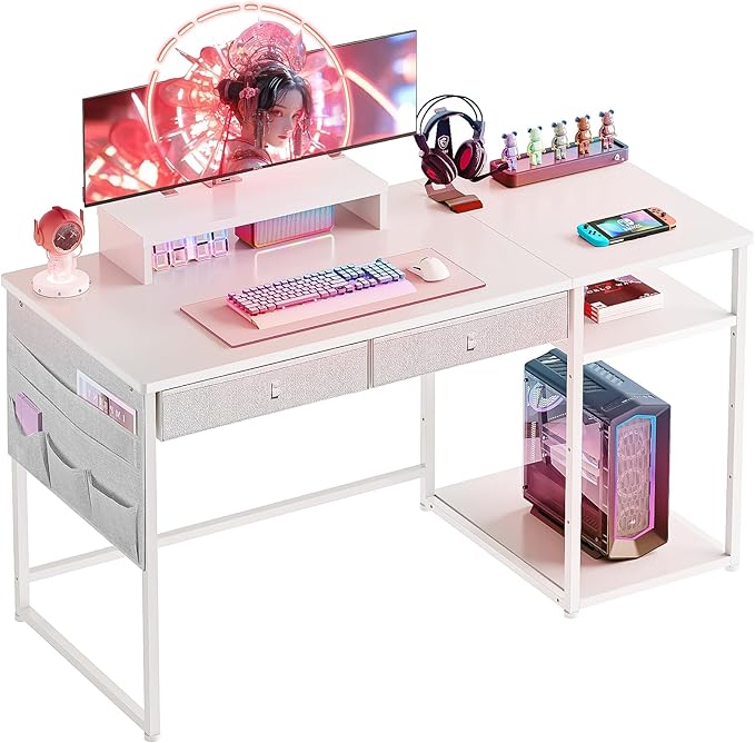 デスク 机 pcデスク つくえ 作業机 学習机 勉強机 幅140cm×奥行60cm ワーキングデスク computer desk 桌子 事務机 电脑桌 ラック付きデスク パソコンテーブル 引き出し付き 7,056円