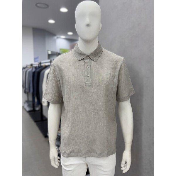 男性夏のリラックスフィット クリーズしわ生地 冷感 涼しい半袖カラーボタンTシャツ 3色_JK