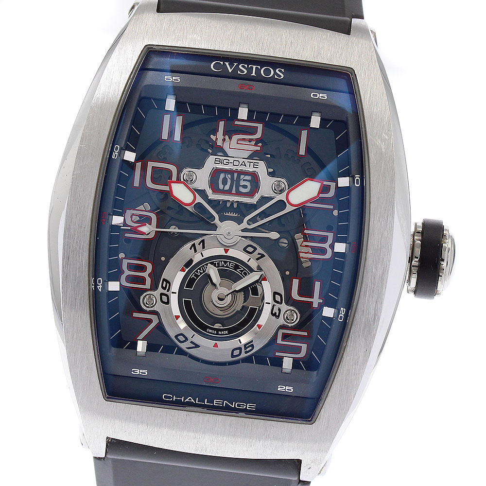 クストス CVSTOS CVT-TW-T2 ST チャレンジ ツインタイム デイト 自動巻き メンズ 良品 保証書付き_874036【中古】