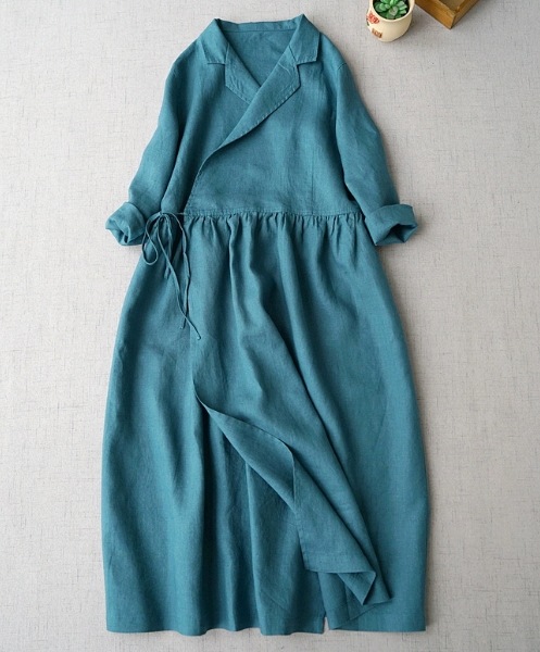 レディース ワンピース シャツワンピ ラップスカート ロング 長袖 襟付き オープンカラー ポケット ウエストリボン 切り替えデザイン 大人可愛い きれいめ シンプル カジュアル 上品 おしゃれ