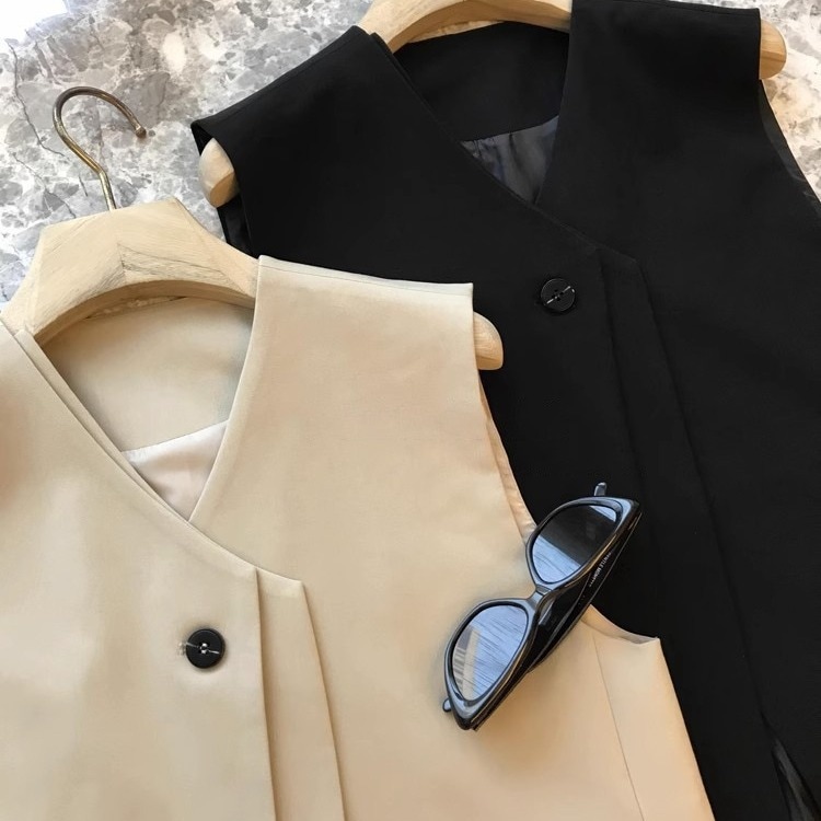 非常に上品なモデル控えめで良いです！レイヤードダブルバルス化vネックセブレススーツベストジャケット女性用