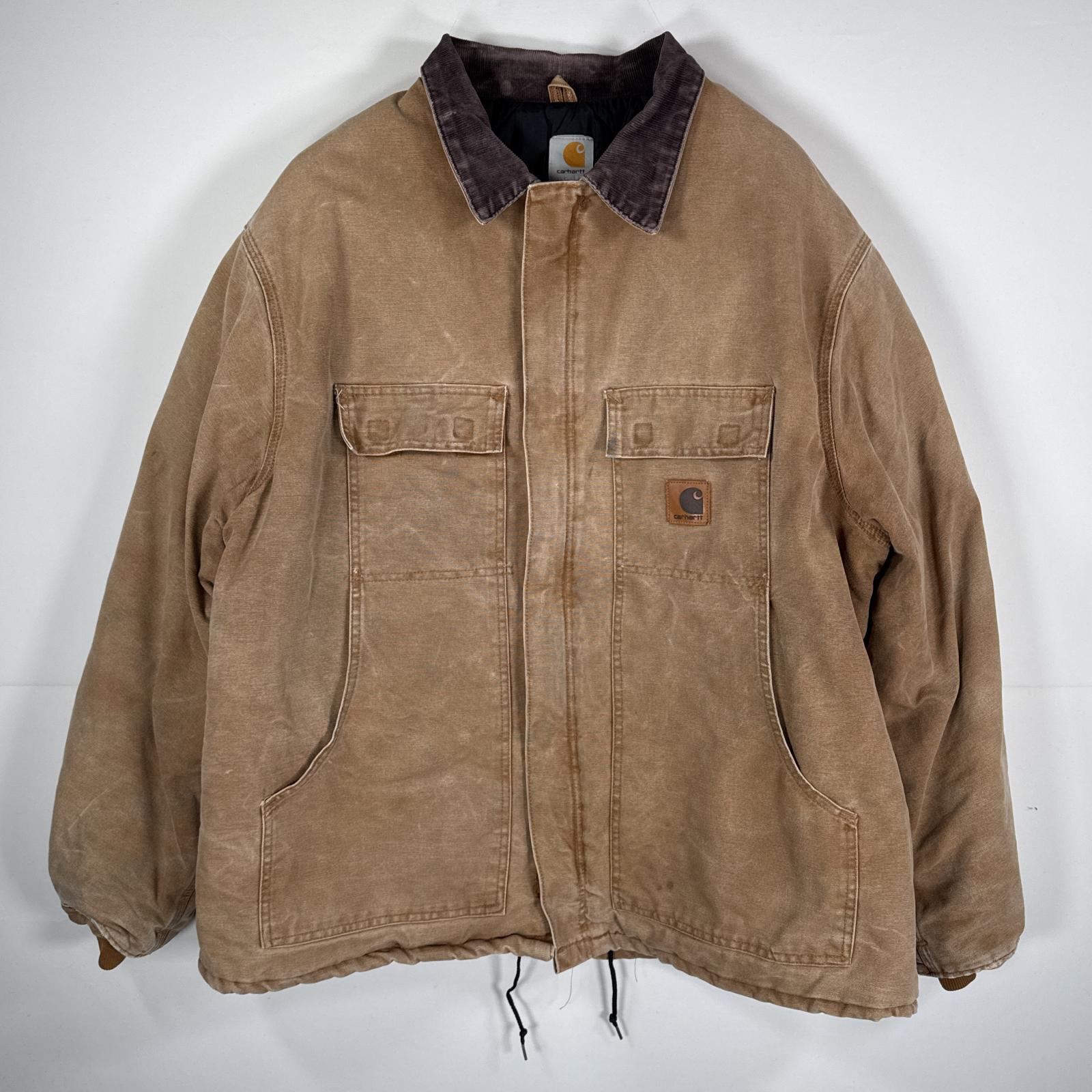 古着 USA製 ダック ワークジャケット トラディショナルコート オーバーサイズ 2XL ベージュ メンズ