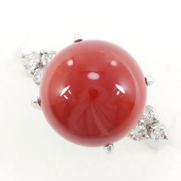 PT900 プラチナ リング 9.5号 サンゴ ダイヤ 0.25 カード鑑別書 ジュエリー 中古