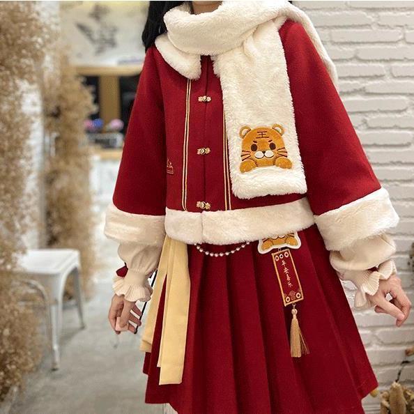 サンタコスプレ クリスマスニュ30%までに制限ーイヤースーツレディス2022冬クリスマスショートコートプリーツスカートスーツレディース ハロウイン