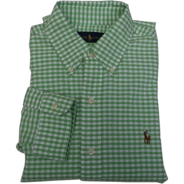 長袖 ワンポイント ボタンダウンシャツ チェック グリーン PR2-470