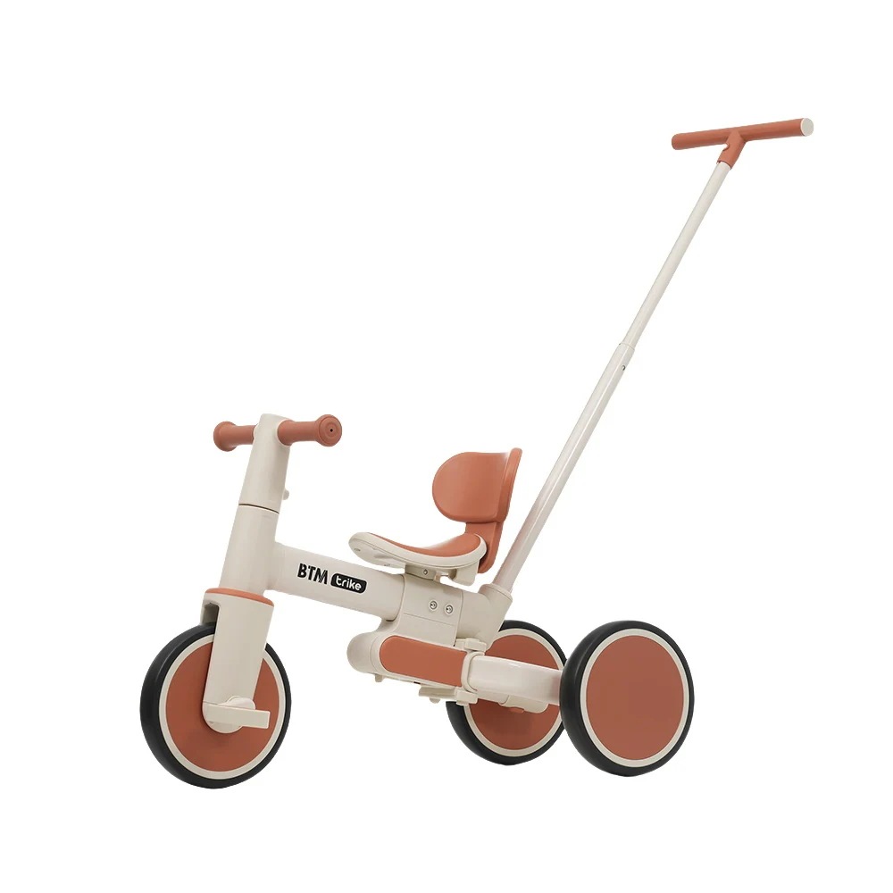 【国内発送Ｍ】1349【ベージュ×ブラウン】子供用三輪車 5in1自転車 折りたたみ可能 超軽量 オリジナル 高さ調節押し棒付き 組み立て簡単