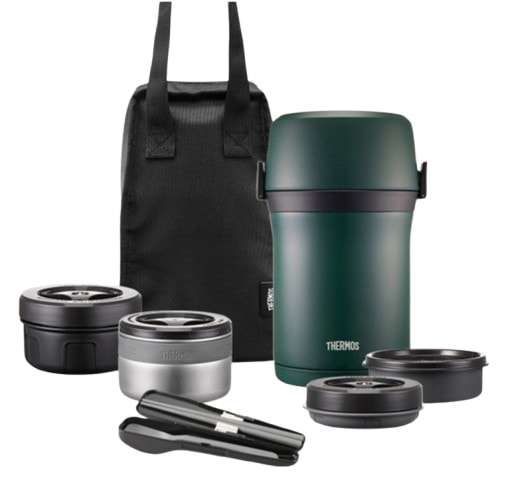 [最高の保温弁当]一体型 大容量 保温弁当 + 保温バッグ + スプーンセットディープグリーン1個 商品評価が立証するコスパと品位を備えたお弁当