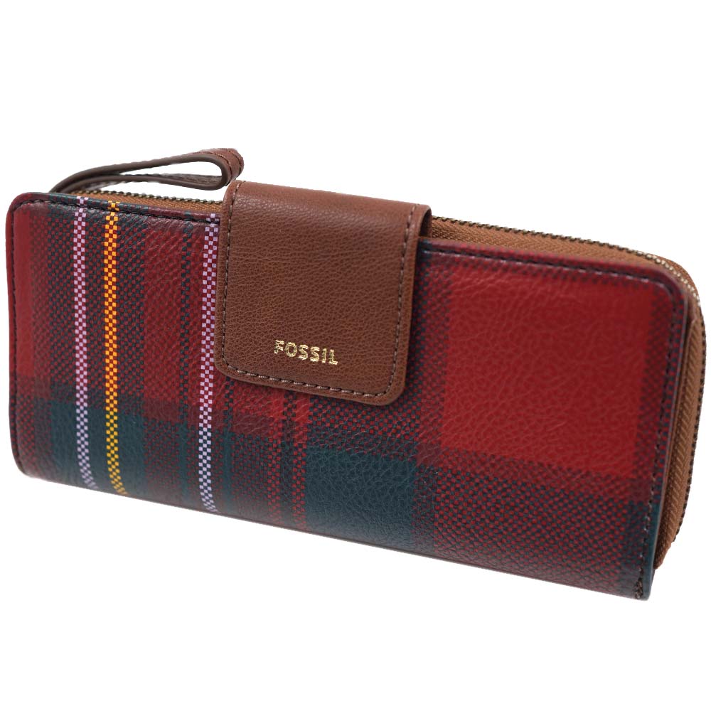 フォッシル 長財布 ラウンドファスナー Fossil DF W SLG MADISON ZIP CLUTCHRED PLAID SWL2246641