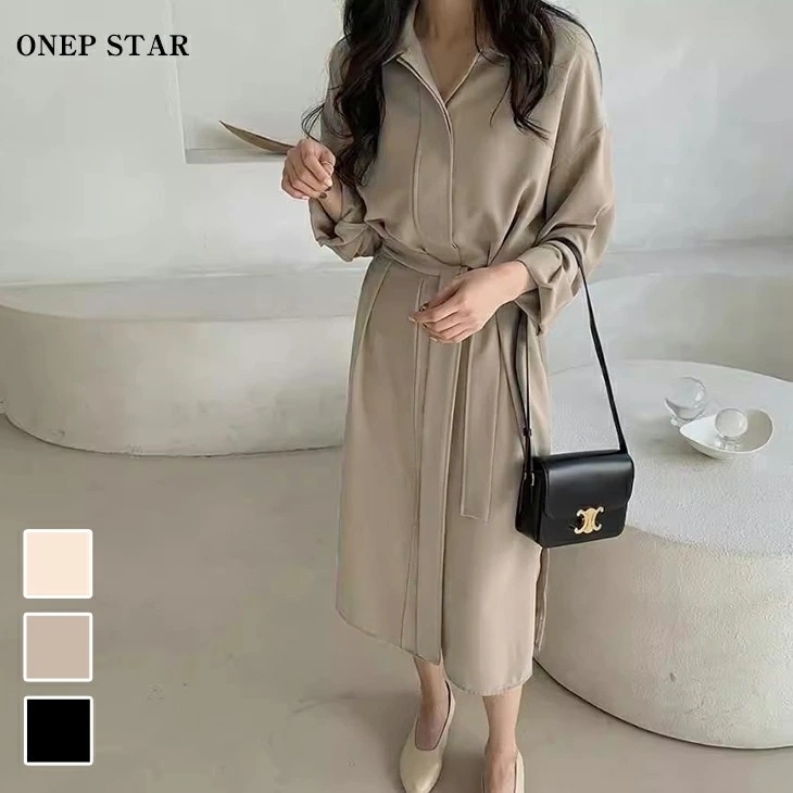 【在庫一掃】シャツワンピース ロング 長袖 レディースファッション エレガント ゆったり 楽ちん オーバーサイズ 体型カバー マタニティ カジュアル オフィス 仕事着 ふんわり 20代 30代 40代