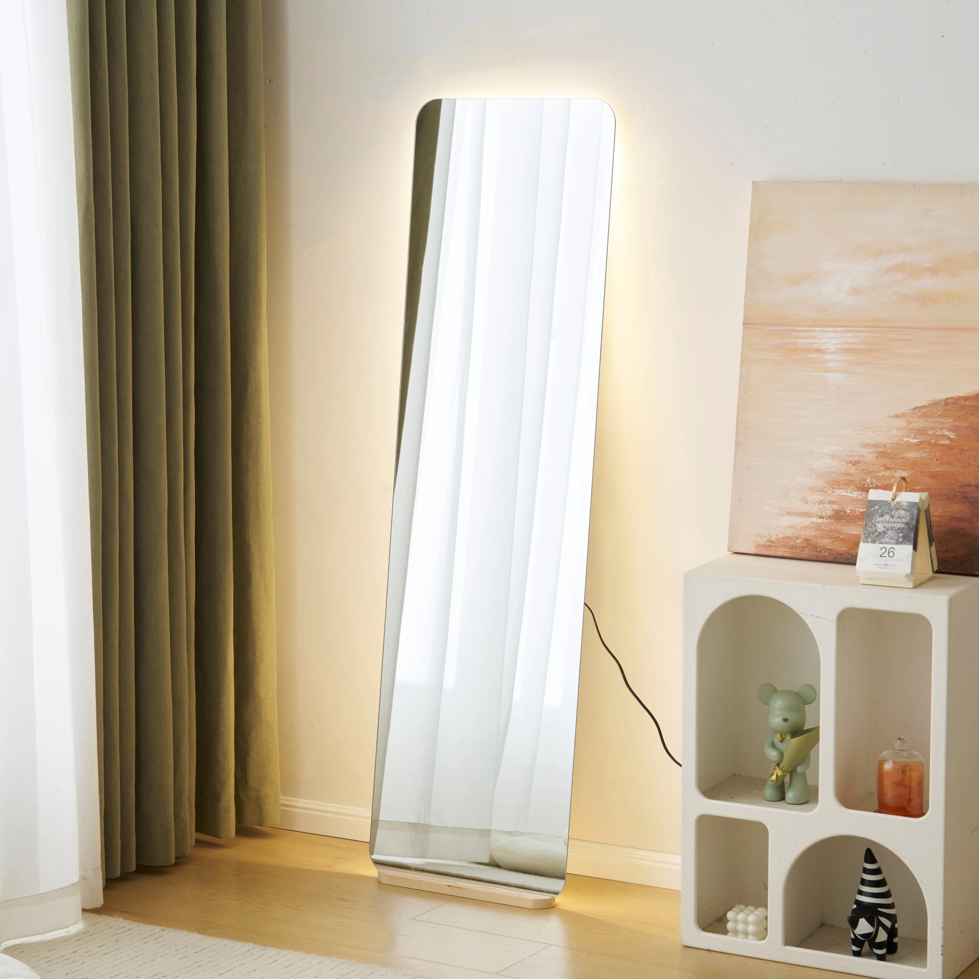 自撮り鏡 壁掛け 全身 LED付き 玄関 鏡 ミラー ミラー 全身鏡 飛散防止加工 DIY D【丸角長方形LED付き】【45×155cm】全身鏡 立て掛け 姿見 壁掛け鏡 ミラー お店 おしゃれ 姿見