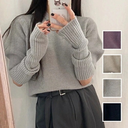 ニット セーター 韓国 ファッション レディース 秋 冬 カジュアル お取り寄せ PTXM292 オルチャン コーデ シンプル 定番 セレカジ 20代 30代 40代 2024 リブニット 五分袖 4,903円