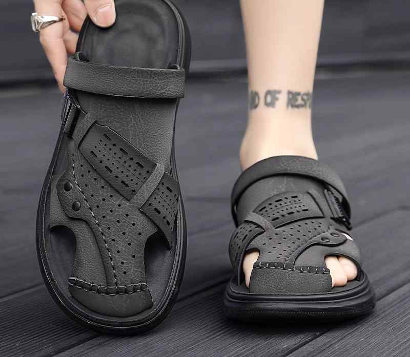 スポーツサンダル 本革 かっこいい レザー サンダル メンズ 個性的 ヴィンテージ感 スポサン ビーサン きれいめ 大人カジュアル ブラック グレー 無地 ダークカラー 切り替えデザイン アシンメトリ