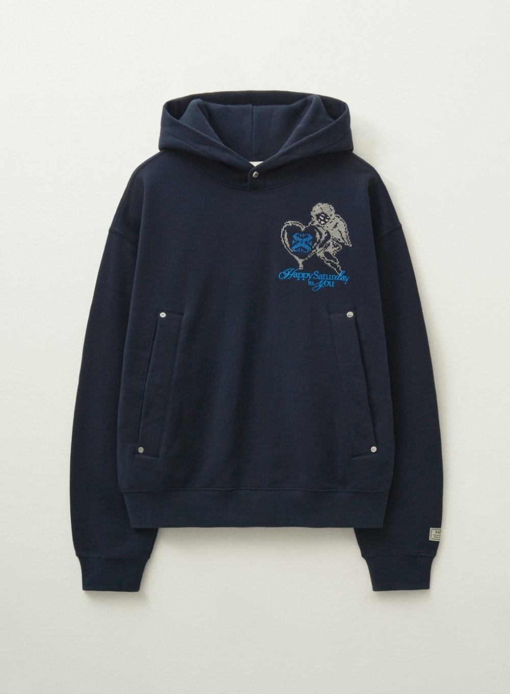 【SATUR】 ANGEL CROSS STITCH HOODIE : NAVY