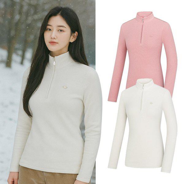 女性用保温起毛登山長袖ハーフジップTシャツ KSC455TT0W