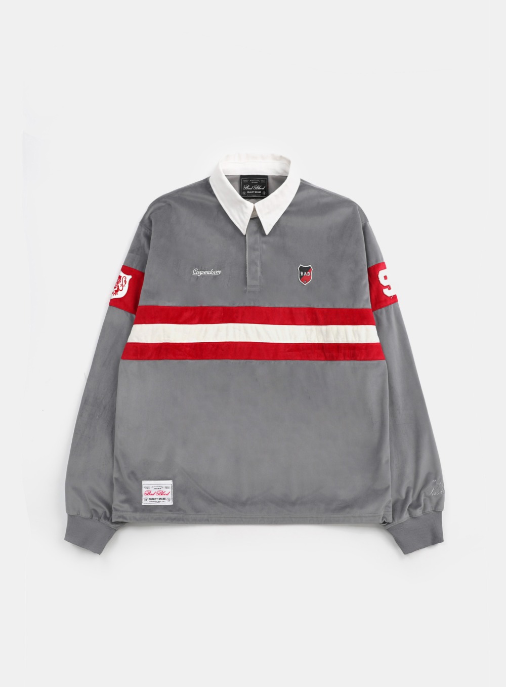 【BADBLOOD】 BADBLOOD SPORTS VELVET RUGBY SWEATSHIRT : GREY