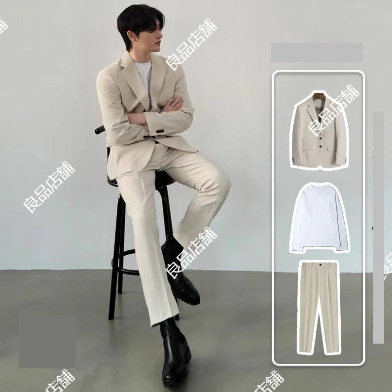 超目玉 2色 カーキ ブラック 3点セット タキシード 紳士服 メンズスーツ スリーピース ビジネス リクルートスーツ ジャケット+長袖Ｔシャツ+パンツ Ｓ～4XL カジュアル フォーマル 花婿