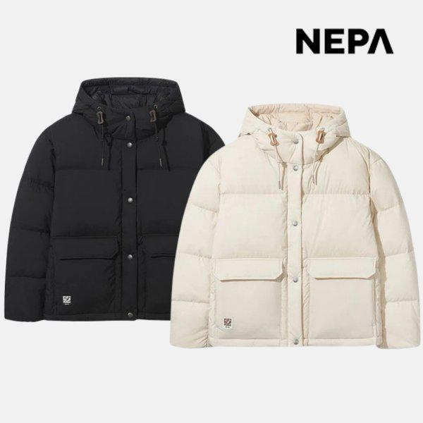 女性用パファーショートパッド入りプレミアムフード付きカジュアルグースダウン7L82067