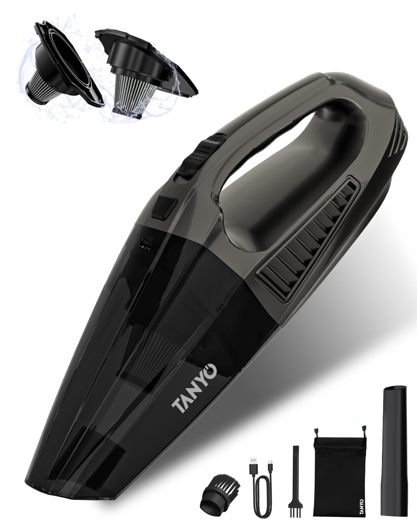 TANYO ハンディクリーナー 車用掃除機 12000PA 強力吸引ハンディ掃除機 多機能 小型ミニ掃除機 ブラシレスモーターのアップグレード USB充電式 乾湿両用車家両用 低噪音 車載ポータブル