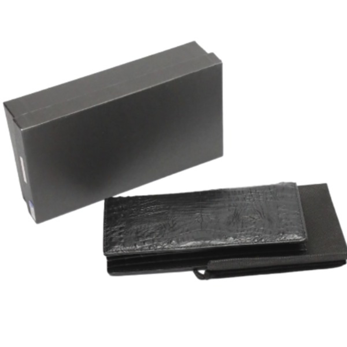 0520CA カイマンベリー 2つ折 カード入れ付長財布 ブラック