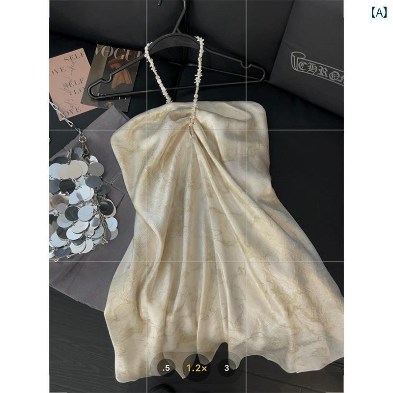 レディース トップス ホルターネック レディース トップス ホルターネック 女性用 サテン テクスチャ チューブ トップ. ビーズ ホルターネック. 不規則な . 夏の レトロ 民族 ベスト