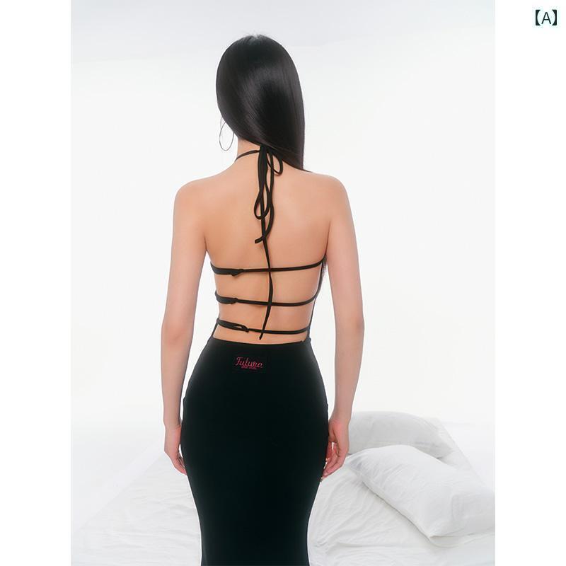 ホルターネック レディース トップス ホルターネック レディース トップス F 1 os バックレス ホルターネック ドレス ブラック ストラップ ヒップ ラップ スリム セクシー ホット ガール ノ