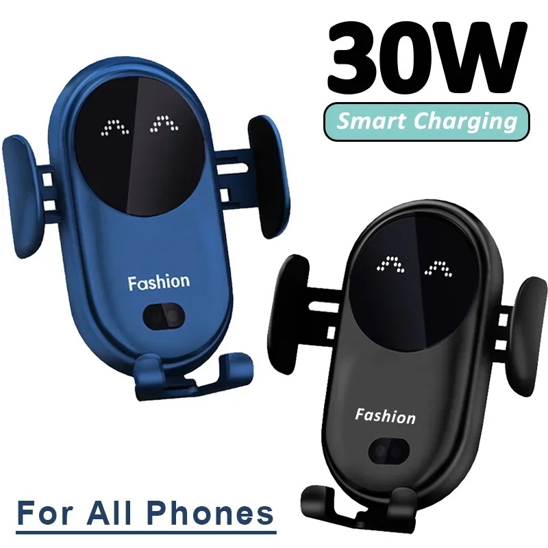 ワイヤレス充電器スタンド,30W,車両用,自動照明付き,赤外線,iPhone 11, 12, 13 pro max,Samsung Galaxy s20,21 plus