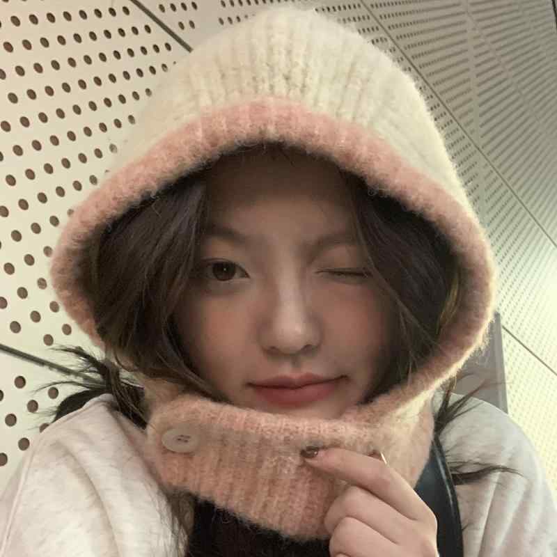 ニット帽 レディース カップル 大人 秋冬 バラクラバ ウール混 ネックウォーマー 暖かい 耳保護 調節可能 旅行 かわいい カジュアル バイカラー 黒 青 ピンク プレゼント