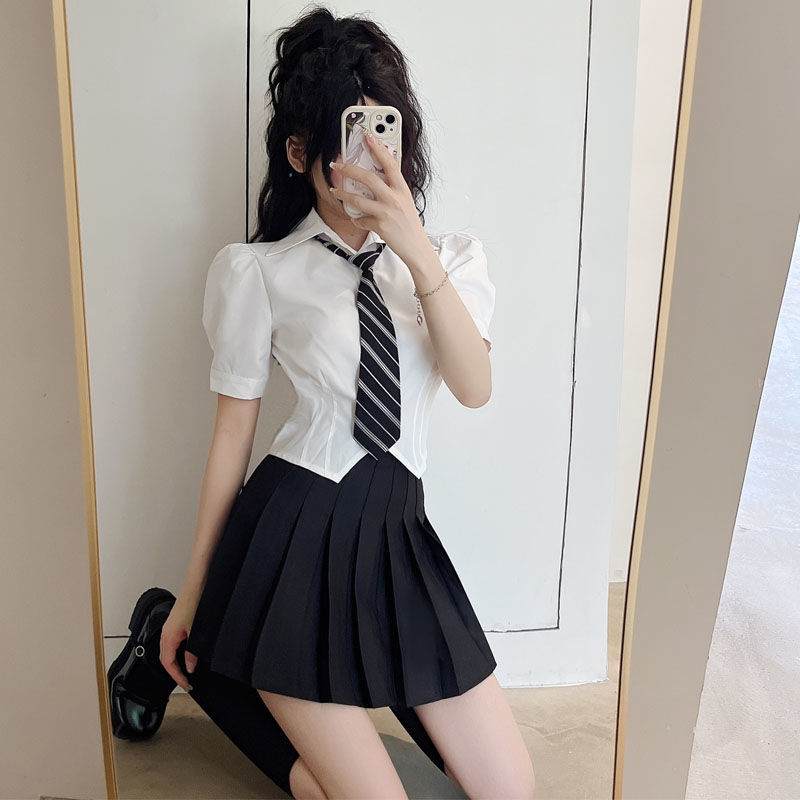 【1つ買うと10つ無料】Jkユニフォームパフスリーブフットマッサージフットバスサウナ技術者ワークウェアセクシーなプリーツスカートワークウェア2ピースセット