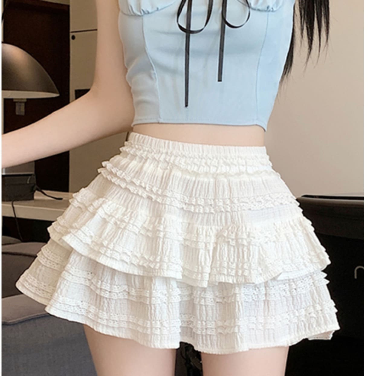 【1つ買うと10つ無料】夏の小さなハイウエスト ラインショートレースバレエスカート