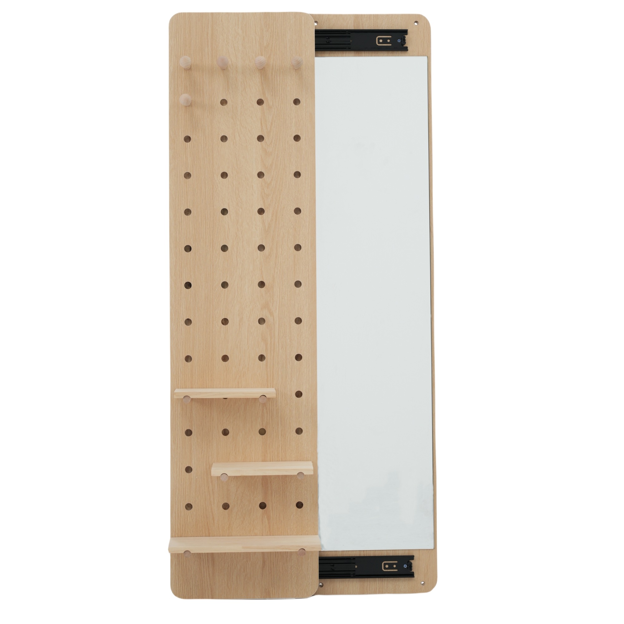 壁掛け鏡 玄関 寝室 姿見鏡 30*120cm 全身 おしゃれ 収納ボード付き ミラーが隠せる 有孔ボード ペグボード飛散防止 インスタ映え 木製 収納 スライドして隠す 飛散防止 スリム