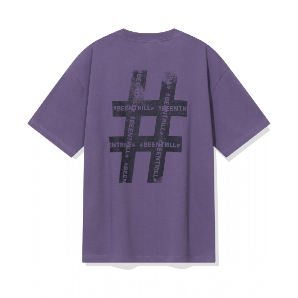 BEENTRILL ビンテージハッシュタグオーバーフィット半袖Tシャツ (バイオレット)
