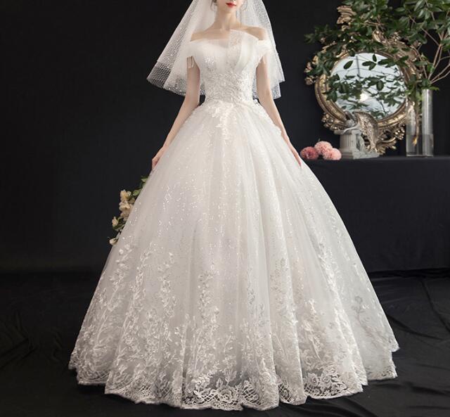 ウェディングドレス　ロングドレス　結婚式　パーティー　ドレス　オフショルダー　披露宴　大きいサイズ