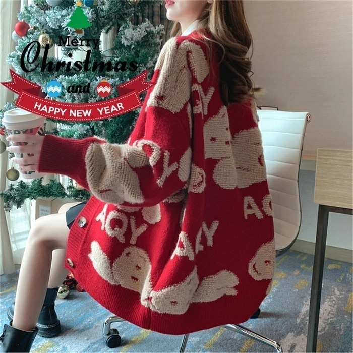 【2025人気製品 急速出荷】カーディガン クリスマス ニット 前開きボタン レディース コート アウター フリーサイズ 長袖 シンプル 可愛い 防寒 春秋冬 クリスマスニット 秋 冬 カジュアル ト