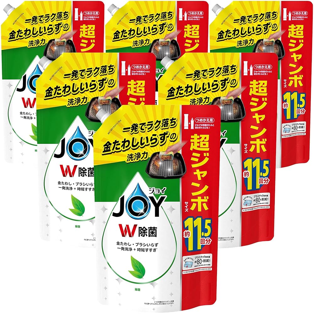 ジョイ W除菌 食器用洗剤 緑茶 詰め替え 超特大ジャンボ 1490mLｘ6袋