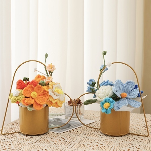 手編み花織りラブフラワーバスケット完成品厳選母と彼女への女神の日ギフト